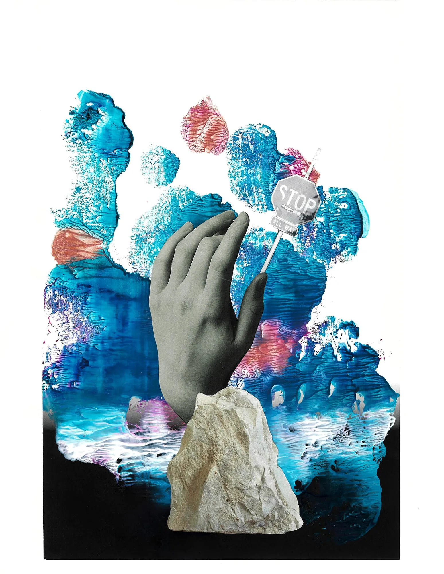 Dive over matter #1. Paper, acrylic, magazine clippings