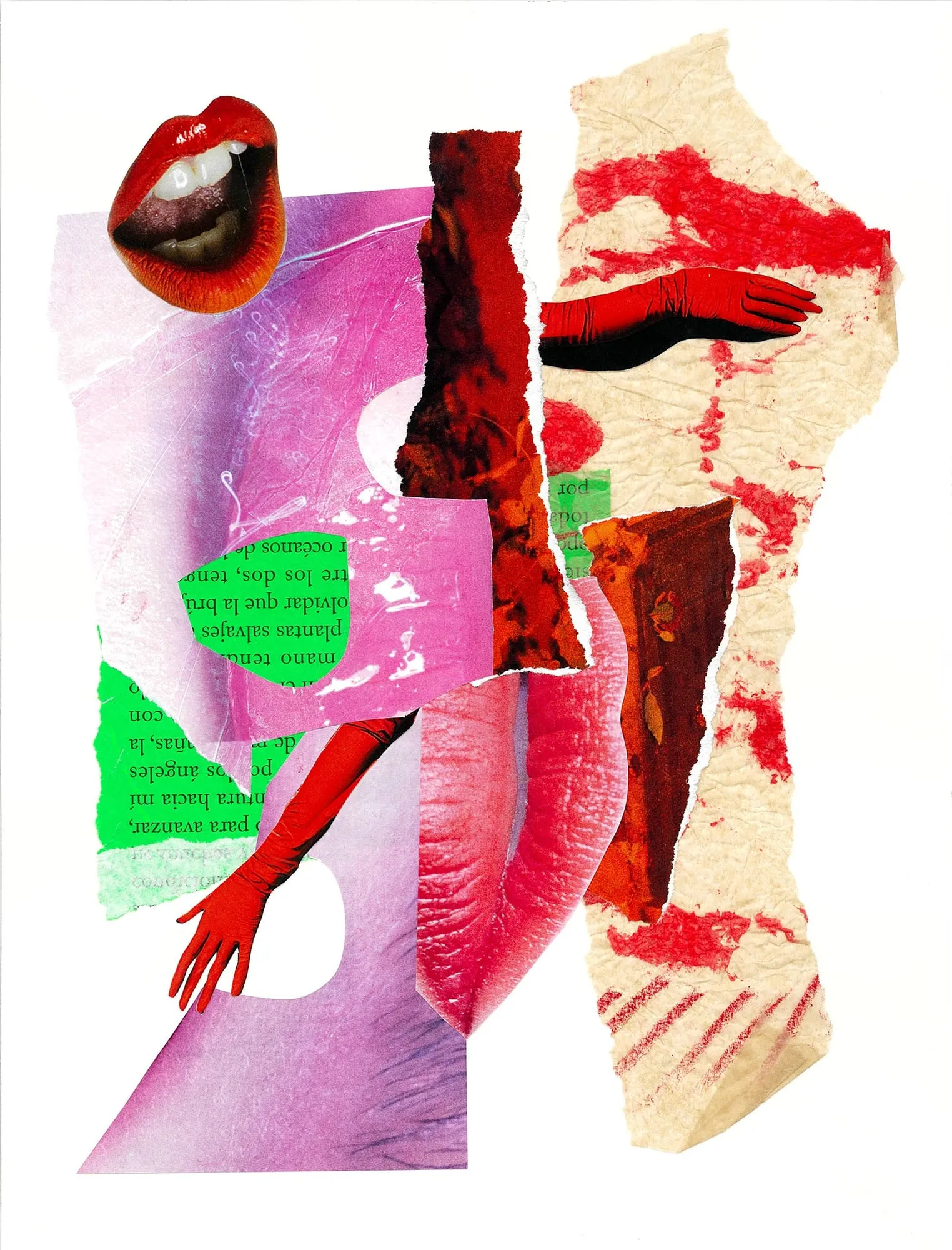 Lipstick Automata. Paper, magazine clippings, tissue paper, oil pastel