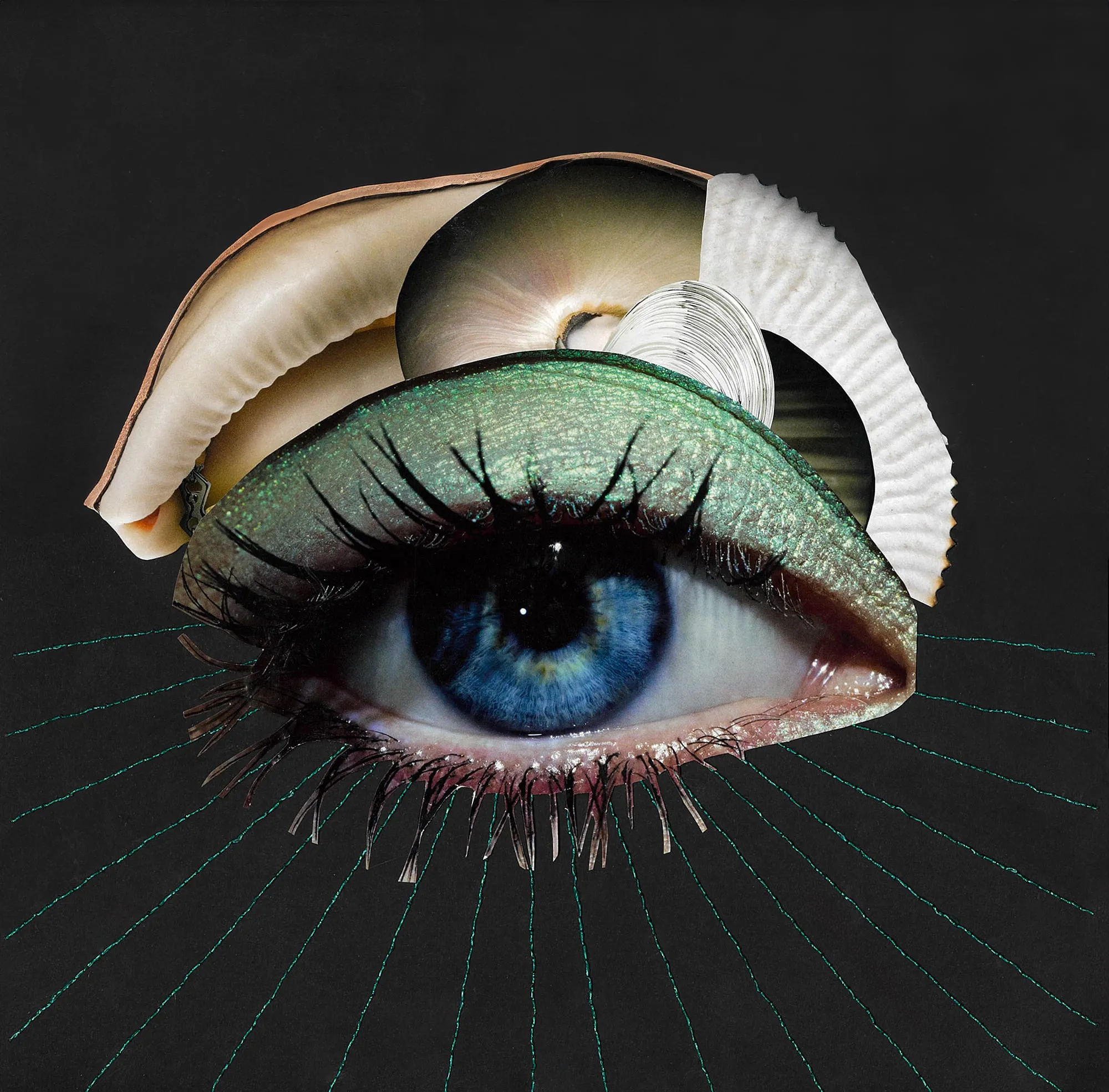 Blink of an ocean #1. Paper, magazine clippings, threads