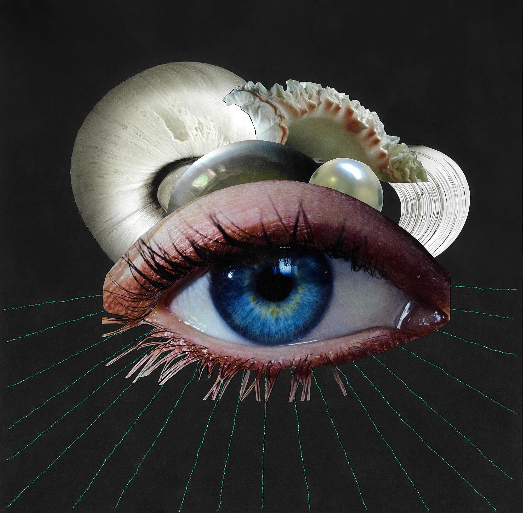Blink of an ocean #2. Paper, magazine clippings, threads