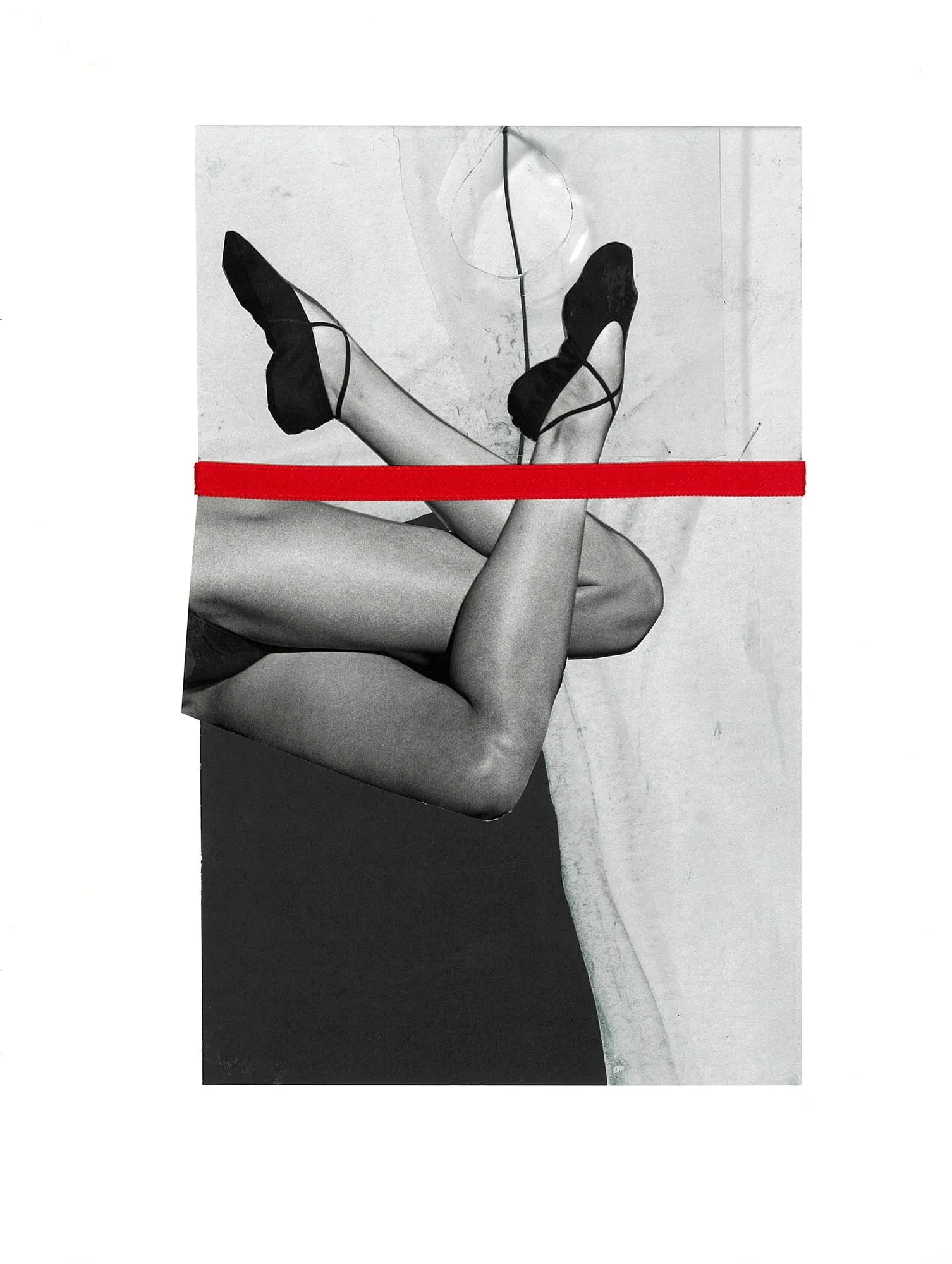 Acts of devotion #2. Paper, magazine clippings, red ribbon